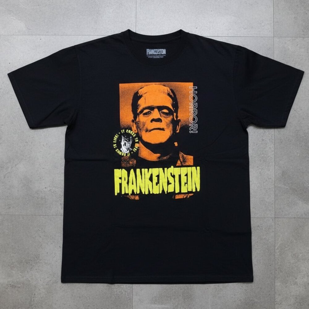 Frankenstein Classic Horror Monster Neon Vintage Graphic Tee Black